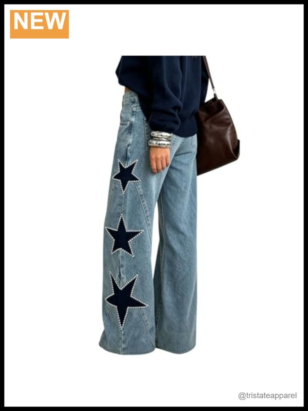Baggy Cute Pearl Denim Jeans High Waisted Loose Grunge Aesthetic Pants - Picture 4 of 5
